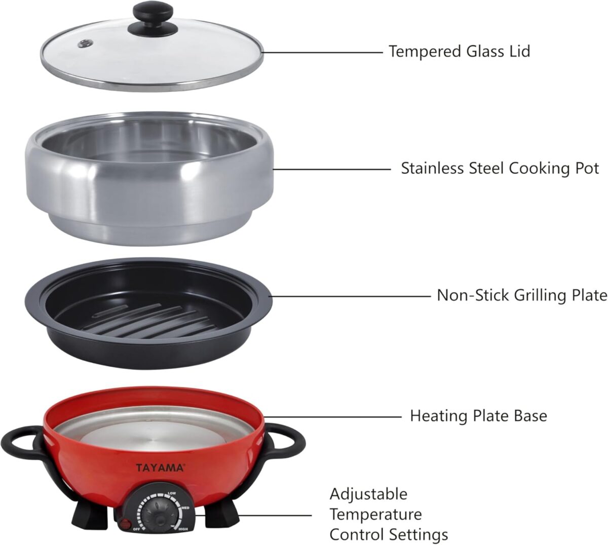 Shabu and Grill 3 Qt. Red Electric Multi-Cooker with Stainless Steel Pot - Image 7