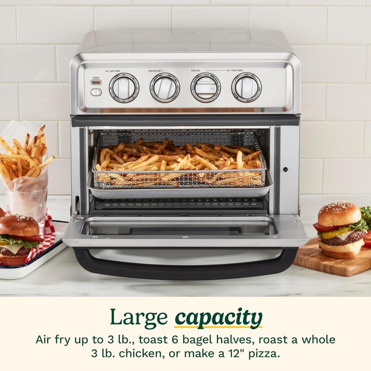 Cuisinart Air Fryer Toaster Oven with Grill, 1800W 8-1 Air Fryer Oven with Bake, Convection Bake, Grill, Broil and Warm Options, Large Capacity, 60-Minute Timer, TOA-70, Stainless Steel - Image 4