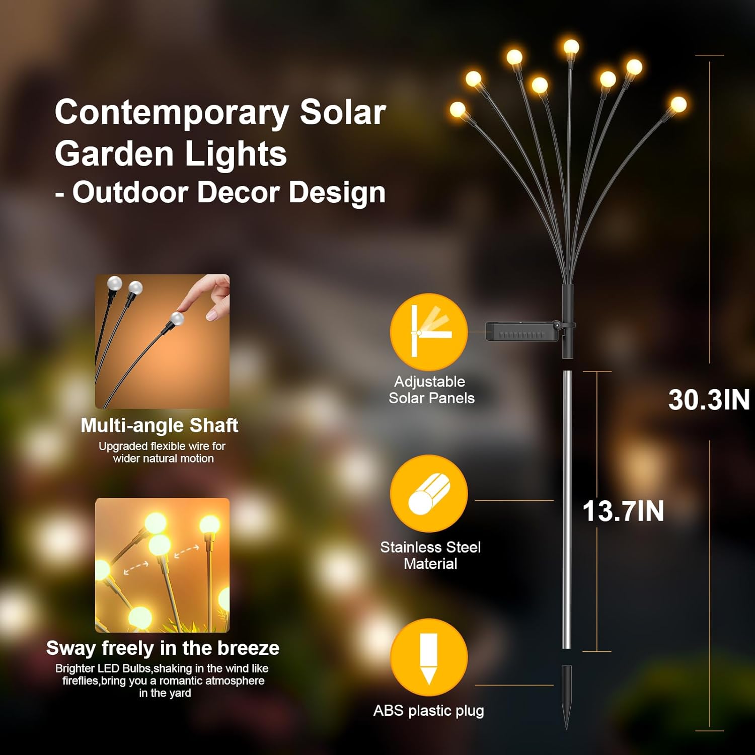 Solar Lights Outdoor - Upgraded 4-Pack of 32 LEDs Solar Garden Light,IP65 Waterproof Outdoor Decor Firefly Lights for Yard,Pathway Decoration,Unique Gifts for Women and Grandma (Warm White) - Image 4