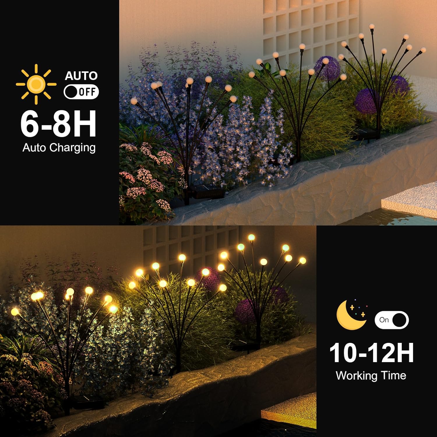 Solar Lights Outdoor - Upgraded 4-Pack of 32 LEDs Solar Garden Light,IP65 Waterproof Outdoor Decor Firefly Lights for Yard,Pathway Decoration,Unique Gifts for Women and Grandma (Warm White) - Image 7