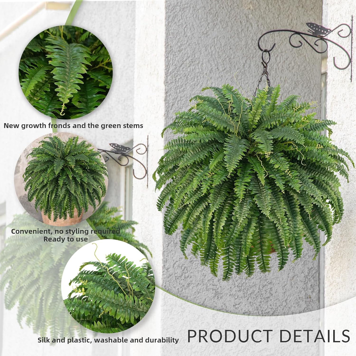 1761120619_50-Artificial-Boston-Ferns-Fake-Bush-Plants-Large-Faux-Ferns-with-96-Fronds-for-Outdoors-Home-Decor.jpg 50" Artificial Boston Ferns, Fake Bush Plants, Large Faux Ferns with 96 Fronds for Outdoors Home Decor - Image 4