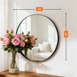 Round Bathroom Mirror 20 Inch Black Metal Framed Wall Mounted Circle Vanity Mirror for Bathroom, Bedroom, Living Room, Entryway, Anti-Rust, Modern Decorative, Hanging or Leaning - Image 3