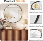 Round Bathroom Mirror 20 Inch Black Metal Framed Wall Mounted Circle Vanity Mirror for Bathroom, Bedroom, Living Room, Entryway, Anti-Rust, Modern Decorative, Hanging or Leaning - Image 5