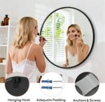 Round Bathroom Mirror 20 Inch Black Metal Framed Wall Mounted Circle Vanity Mirror for Bathroom, Bedroom, Living Room, Entryway, Anti-Rust, Modern Decorative, Hanging or Leaning - Image 7