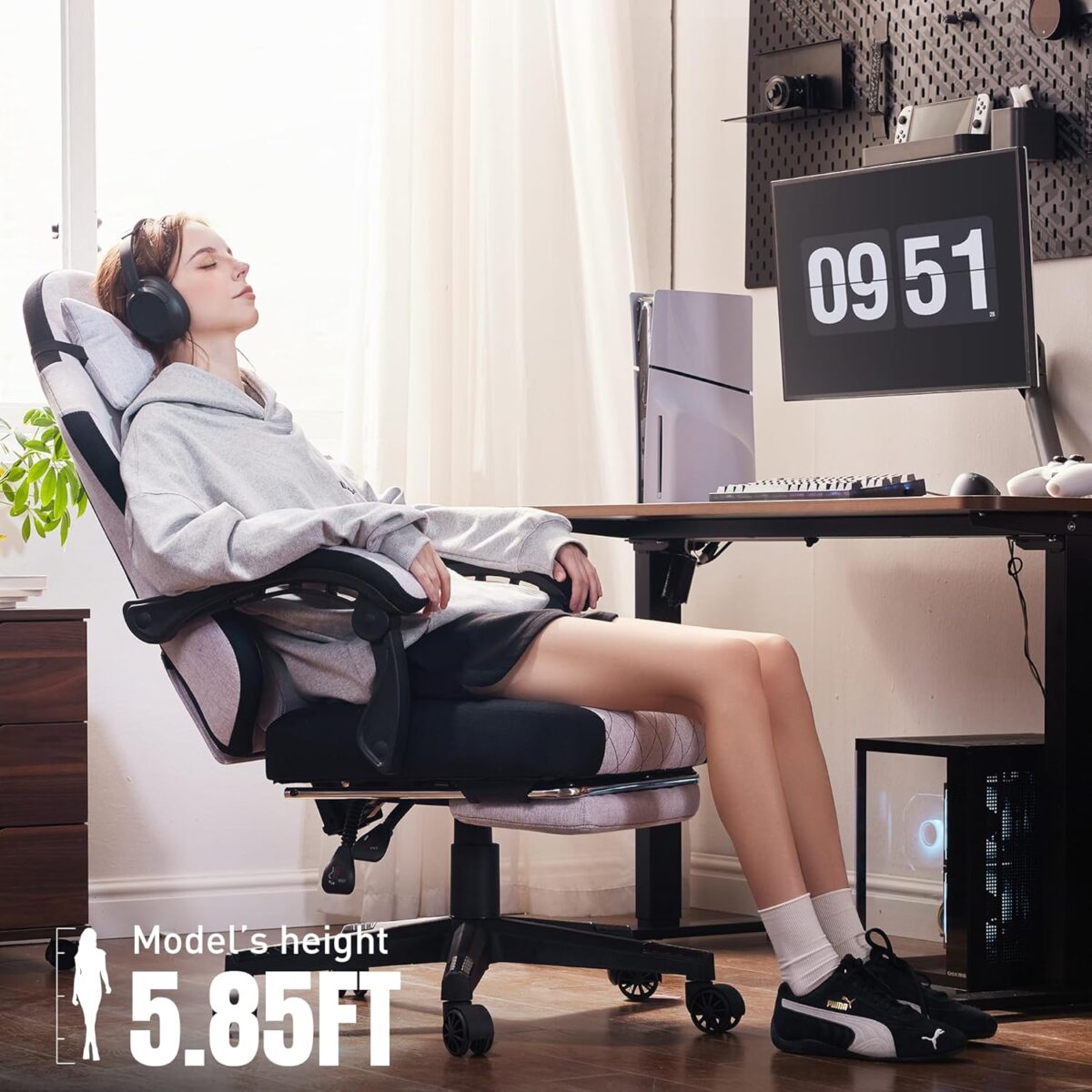Dowinx Gaming Chair, Fabric Gaming Chairs for Adults with Pocket Spring Cushions and Lumbar Support, Ergonomic Massage Computer Chair with Footrest for Big and Tall, Gray - Image 3