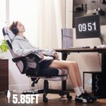 Dowinx Gaming Chair, Fabric Gaming Chairs for Adults with Pocket Spring Cushions and Lumbar Support, Ergonomic Massage Computer Chair with Footrest for Big and Tall, Gray - Image 3