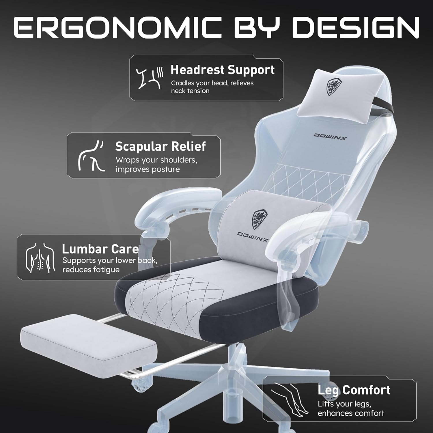 1761121570_Dowinx-Gaming-Chair-Fabric-Gaming-Chairs-for-Adults-with-Pocket-Spring-Cushions-and-Lumbar-Support-Ergonomic-Massage-Computer-Chair-with-Footrest-for-Big-and-Tall-Gray.jpg Dowinx Gaming Chair, Fabric Gaming Chairs for Adults with Pocket Spring Cushions and Lumbar Support, Ergonomic Massage Computer Chair with Footrest for Big and Tall, Gray - Image 6