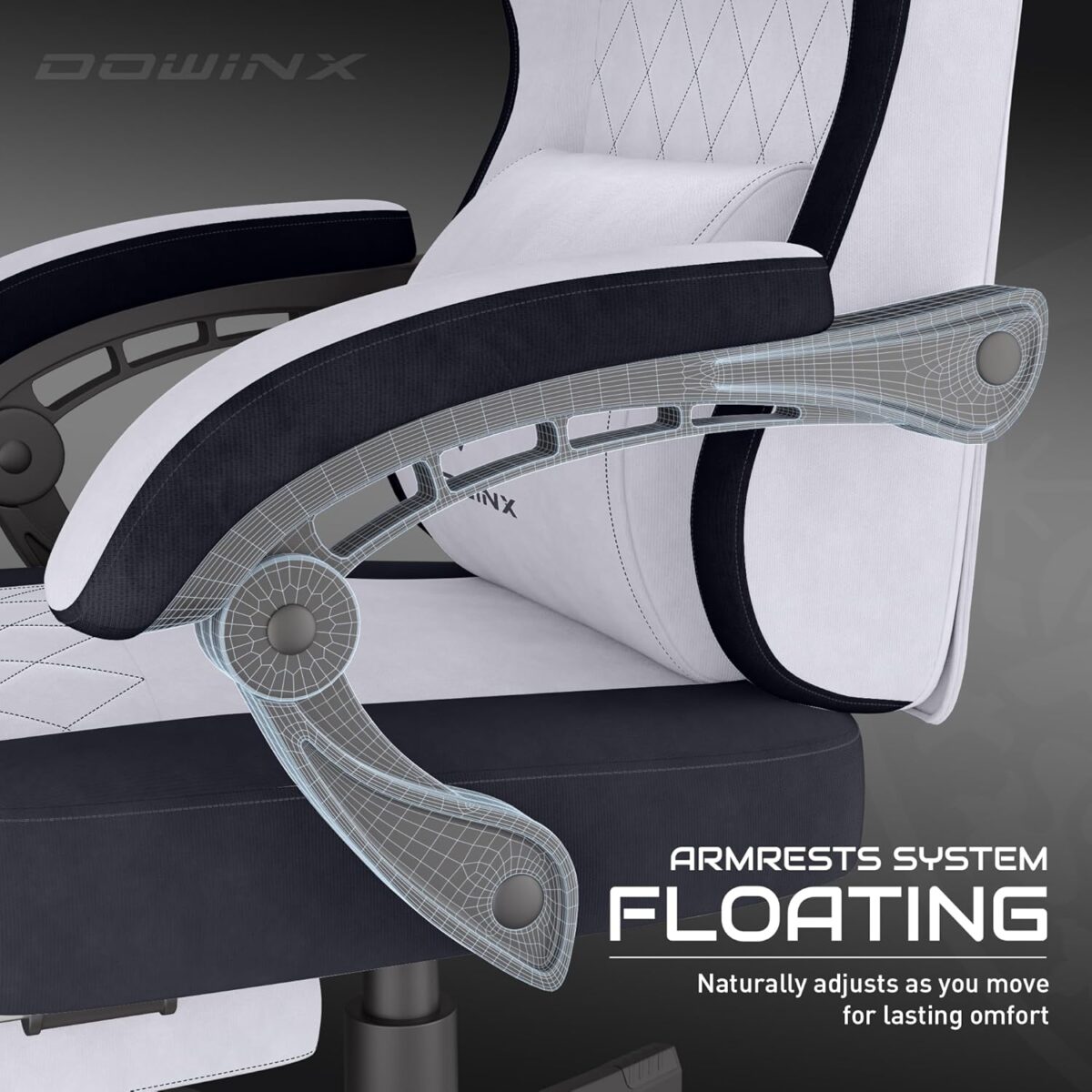 Dowinx Gaming Chair, Fabric Gaming Chairs for Adults with Pocket Spring Cushions and Lumbar Support, Ergonomic Massage Computer Chair with Footrest for Big and Tall, Gray - Image 7