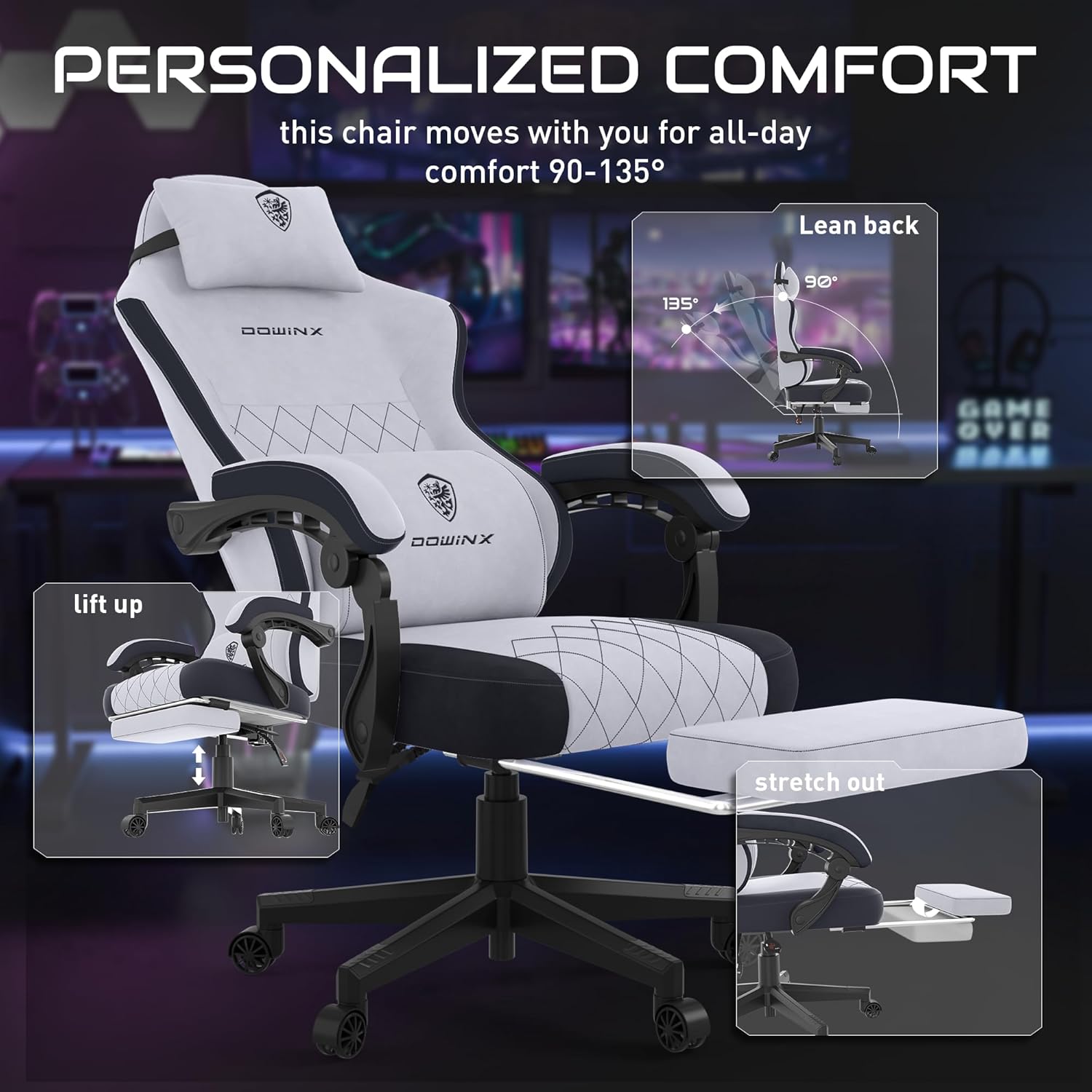 1761121577_Dowinx-Gaming-Chair-Fabric-Gaming-Chairs-for-Adults-with-Pocket-Spring-Cushions-and-Lumbar-Support-Ergonomic-Massage-Computer-Chair-with-Footrest-for-Big-and-Tall-Gray.jpg Dowinx Gaming Chair, Fabric Gaming Chairs for Adults with Pocket Spring Cushions and Lumbar Support, Ergonomic Massage Computer Chair with Footrest for Big and Tall, Gray - Image 9