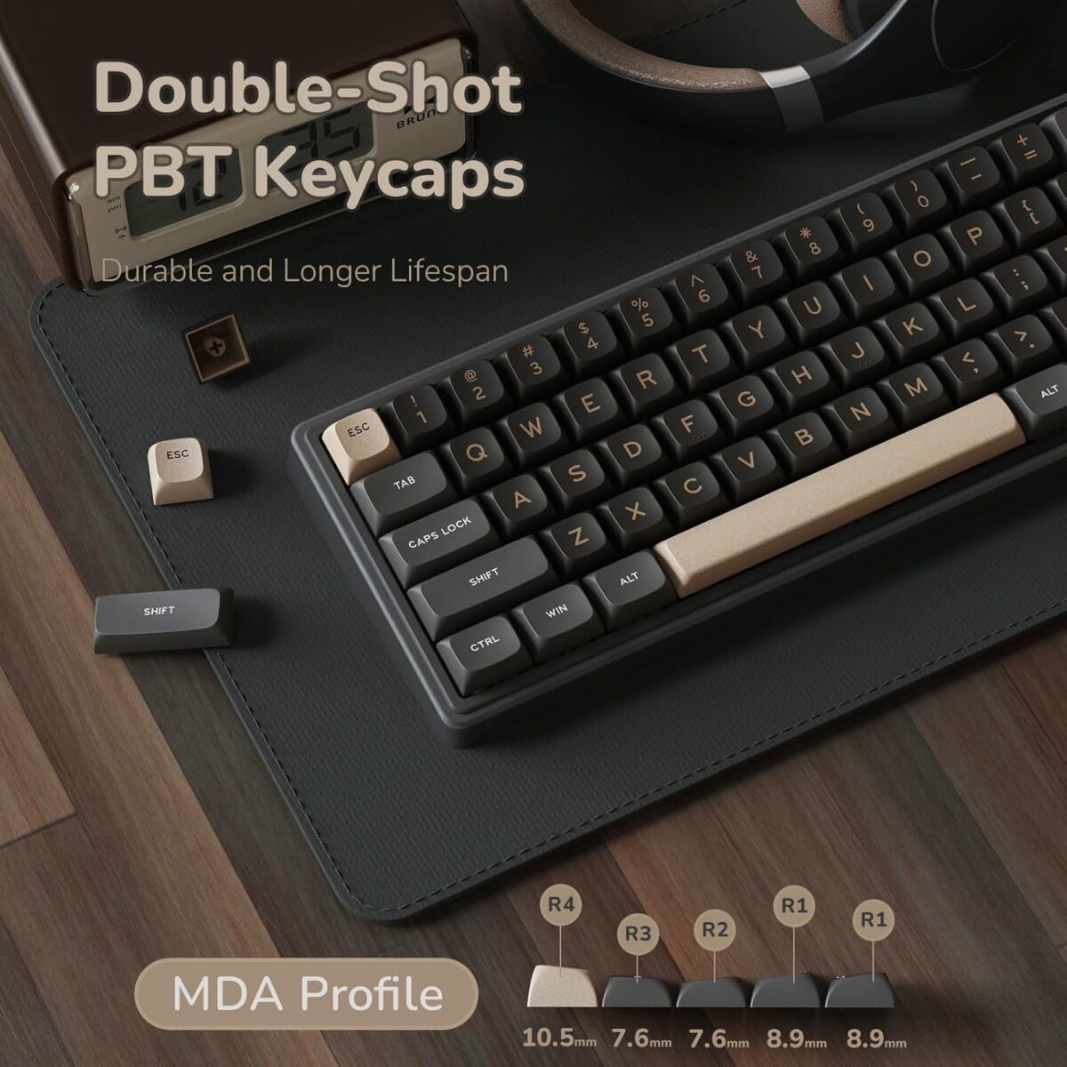 RK ROYAL KLUDGE R65 Wired Gaming Keyboard with Volume Knob, 60% Percent RGB Backlit Mechanical Keyboard Gasket Mount with PBT Keycaps, MDA Profile, QMK/VIA, 66 Keys Hot Swappable Cream Switch, Black - Image 5