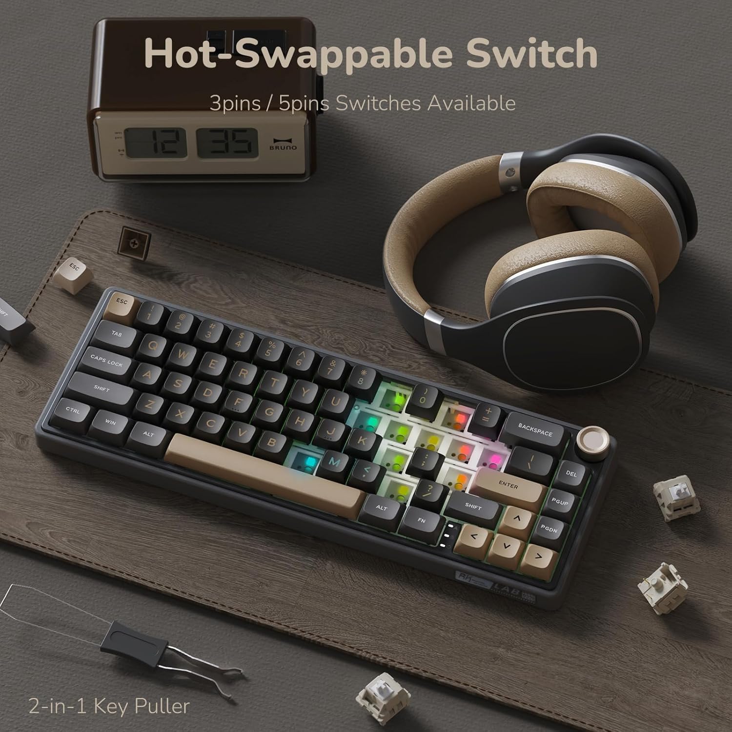1761122509_RK-ROYAL-KLUDGE-R65-Wired-Gaming-Keyboard-with-Volume-Knob-60-Percent-RGB-Backlit-Mechanical-Keyboard-Gasket-Mount-with-PBT-Keycaps-MDA-Profile-QMKVIA-66-Keys-Hot-Swappable-Cream-Switch-Black.jpg RK ROYAL KLUDGE R65 Wired Gaming Keyboard with Volume Knob, 60% Percent RGB Backlit Mechanical Keyboard Gasket Mount with PBT Keycaps, MDA Profile, QMK/VIA, 66 Keys Hot Swappable Cream Switch, Black - Image 6