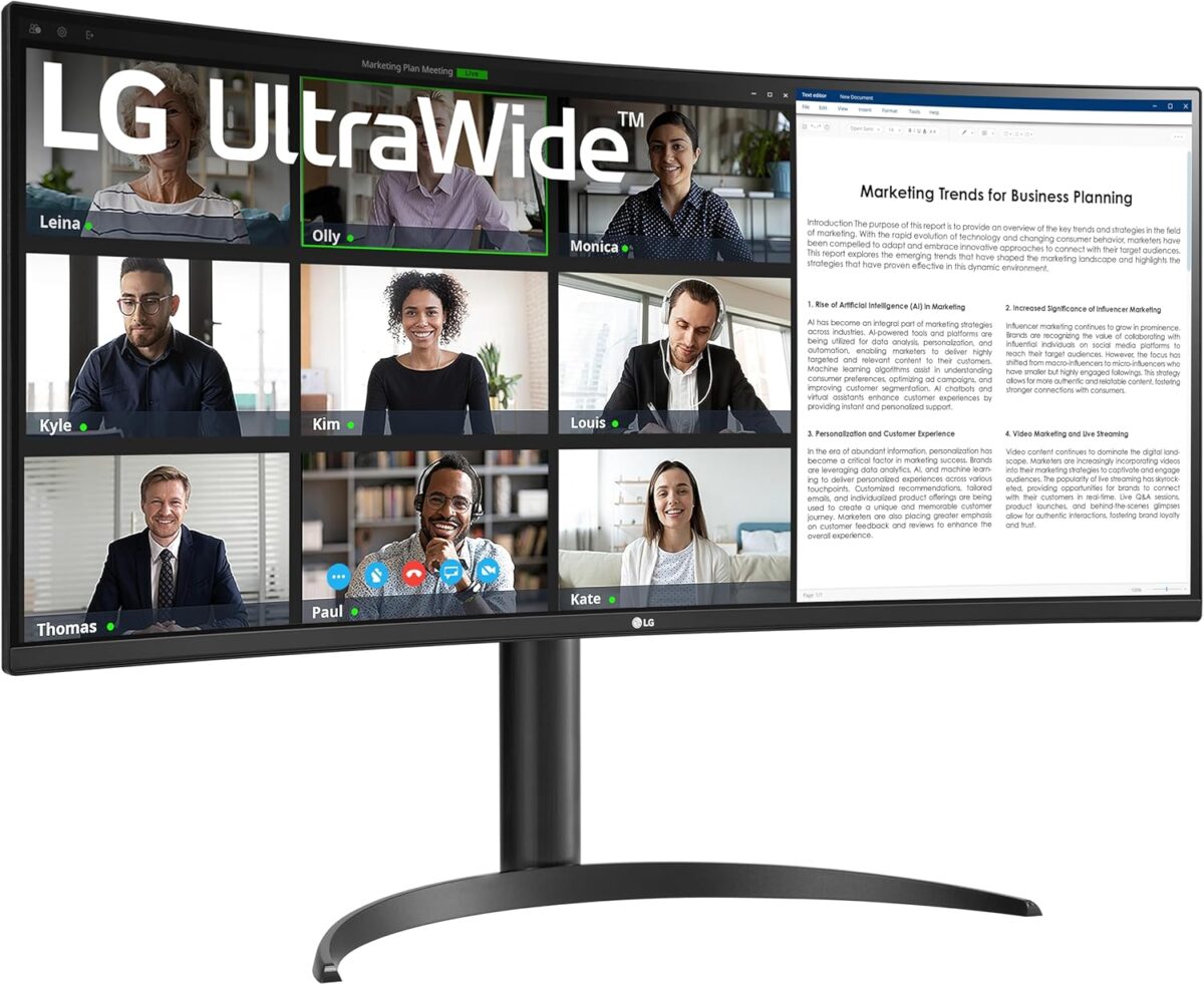 LG 34WR55QK-B 34-inch UltraWide WQHD (3440 x 1440) Curved Computer Monitor, 100Hz, 5ms, HDR10, Reader Mode, HDMI, DisplayPort, USB Type-C, Tilt/Height Adjustable Stand, Black - Image 4