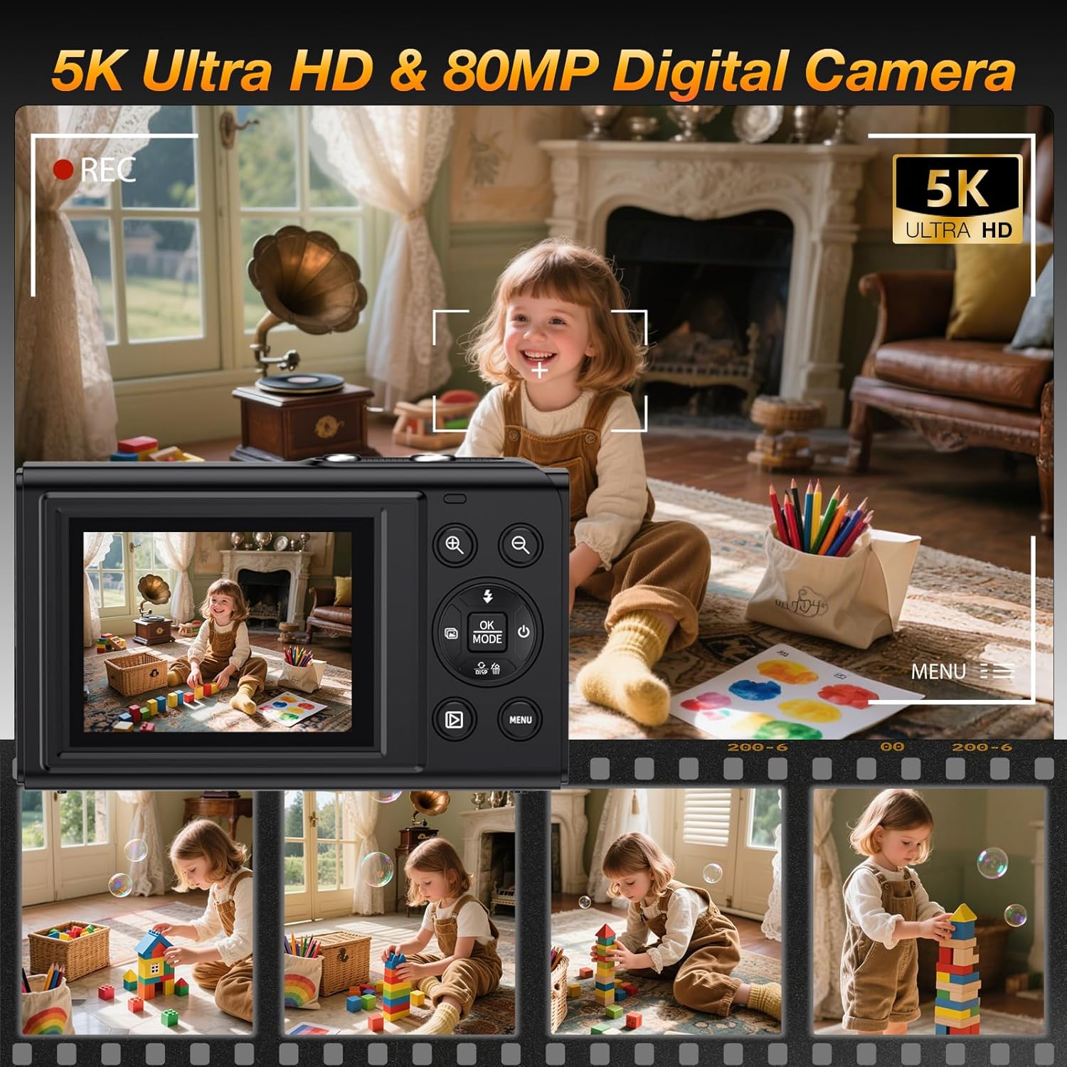 1761124260_Dual-Screen-5K-Digital-Camera-for-Vlogging-80MP-WiFi-Camera-with-Front-Display-18X-Zoom-Fill-Light-Includes-64GB-Card-2-Batteries.jpg Dual Screen 5K Digital Camera for Vlogging, 80MP WiFi Camera with Front Display, 18X Zoom, Fill Light, Includes 64GB Card & 2 Batteries - Image 4