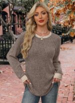 WIHOLL Long Sleeve Shirts for Women Lightweight Sweaters Fall Outfits 2025 Color Block Winter Clothing Dressy Casual Soft - Image 4