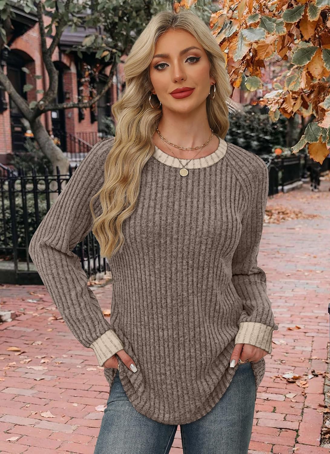 1761125501_WIHOLL-Long-Sleeve-Shirts-for-Women-Lightweight-Sweaters-Fall-Outfits-2025-Color-Block-Winter-Clothing-Dressy-Casual-Soft.jpg WIHOLL Long Sleeve Shirts for Women Lightweight Sweaters Fall Outfits 2025 Color Block Winter Clothing Dressy Casual Soft - Image 4