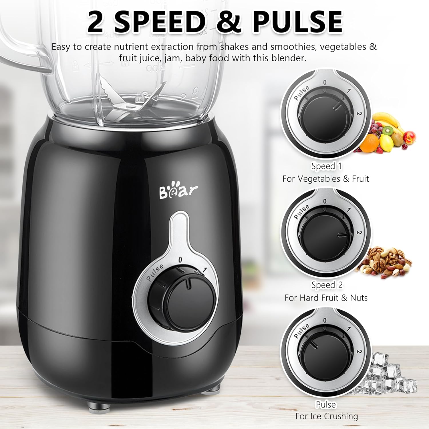 1761169058_Bear-Blender-2025-New-700W-Smoothie-Countertop-Blender-with-40oz-Cup-for-Shakes-and-Smoothies-3-Speed-for-Crushing-Ice-Puree-and-Frozen-Fruit-with-Autonomous-Clean.jpg Bear Blender, 2025 New 700W Smoothie Countertop Blender with 40oz Cup for Shakes and Smoothies, 3-Speed for Crushing Ice, Puree and Frozen Fruit with Autonomous Clean - Image 3