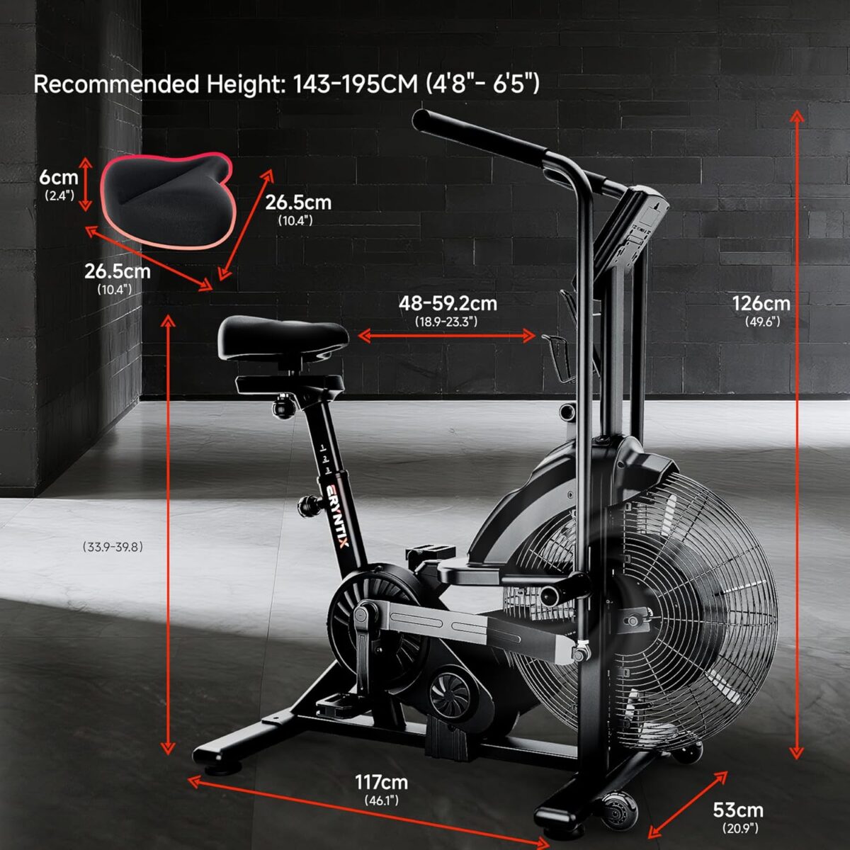 Air Bike, Exercise Bike with Magnetic & Air Resistance Fan Bike, Stationary Bike for Home Cardio Workout, Adjustable Indoor Cycling Bike with APP & Dual Action Handlebars, 350lb Capacity - Image 8