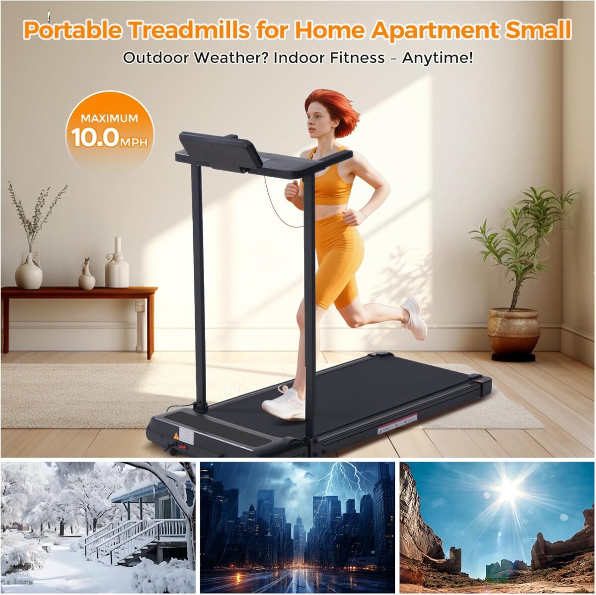 Folding Walking Pad Treadmill with Handle Bar, 3.5HP Compact Portable Foldable Walking Pads Treadmill with Handles, Electric Small Treadmills for Home Office Apartment, LED Display, 400 LBS Capacity - Image 5