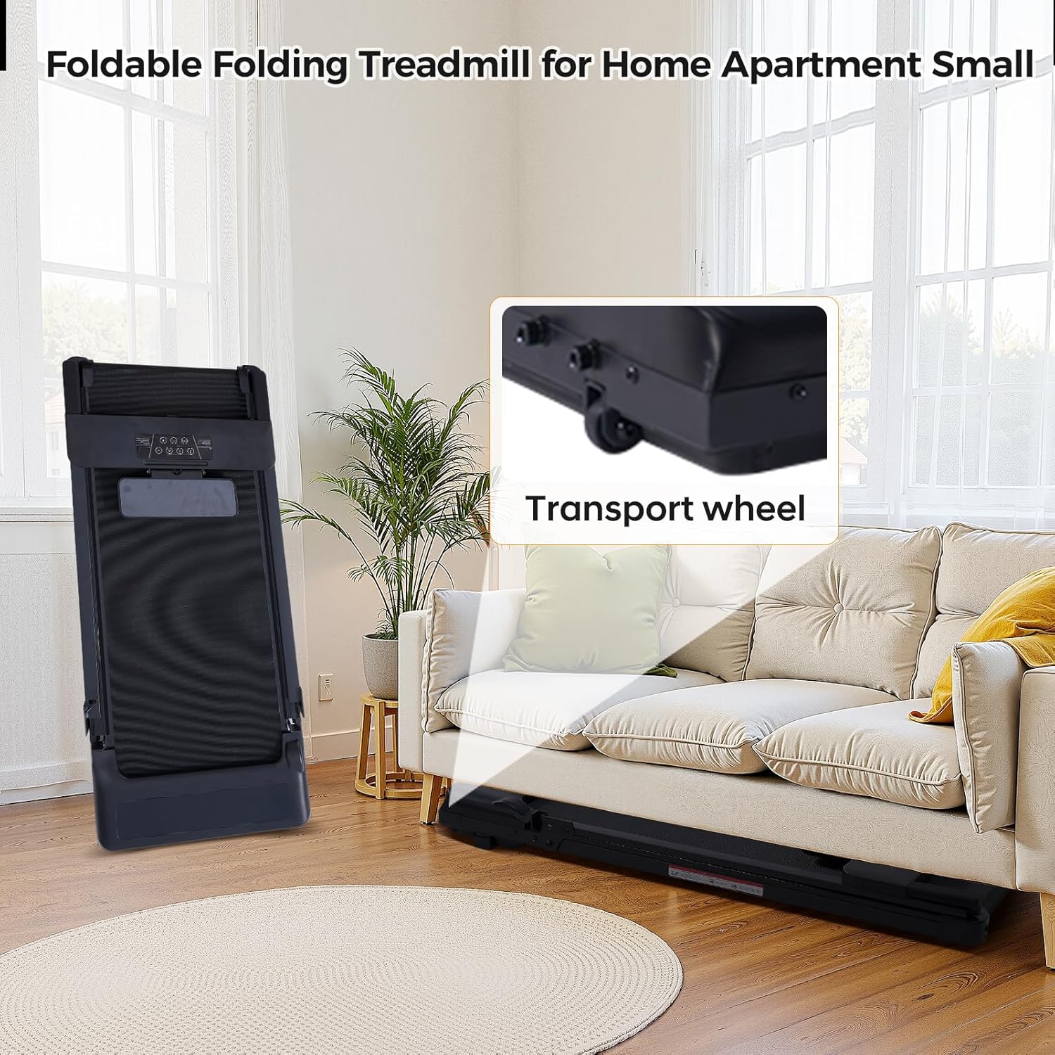 1761172768_Folding-Walking-Pad-Treadmill-with-Handle-Bar-3.5HP-Compact-Portable-Foldable-Walking-Pads-Treadmill-with-Handles-Electric-Small-Treadmills-for-Home-Office-Apartment-LED-Display-400-LBS-Capacity.jpg Folding Walking Pad Treadmill with Handle Bar, 3.5HP Compact Portable Foldable Walking Pads Treadmill with Handles, Electric Small Treadmills for Home Office Apartment, LED Display, 400 LBS Capacity - Image 7