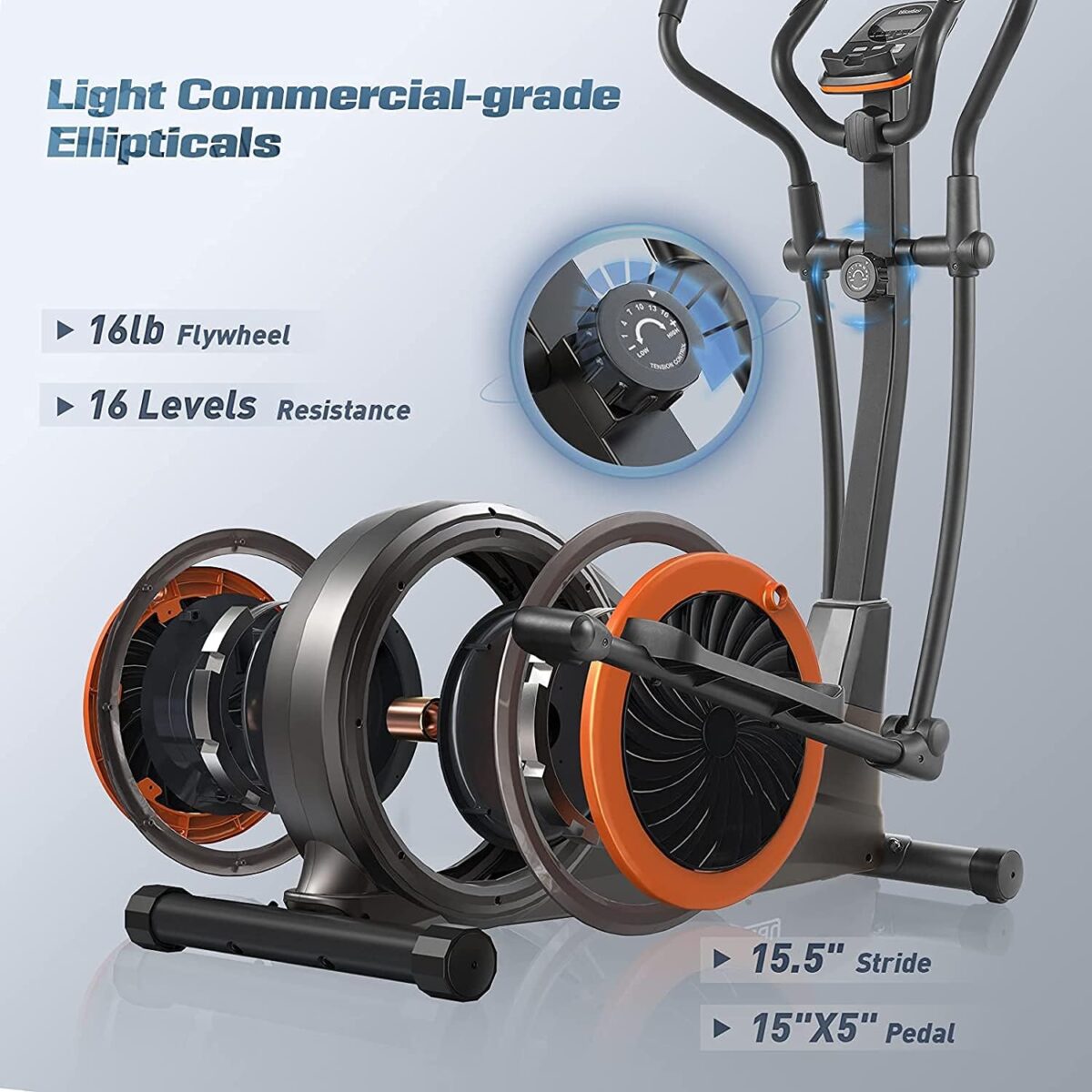 Niceday Elliptical Machine, Elliptical Exercise Machine for Home with Hyper-Quiet Magnetic Driving System, Elliptical Trainer with 15.5IN & 20IN Stride, 16 Resistance Levels, 500LBS Loading Capacity - Image 3