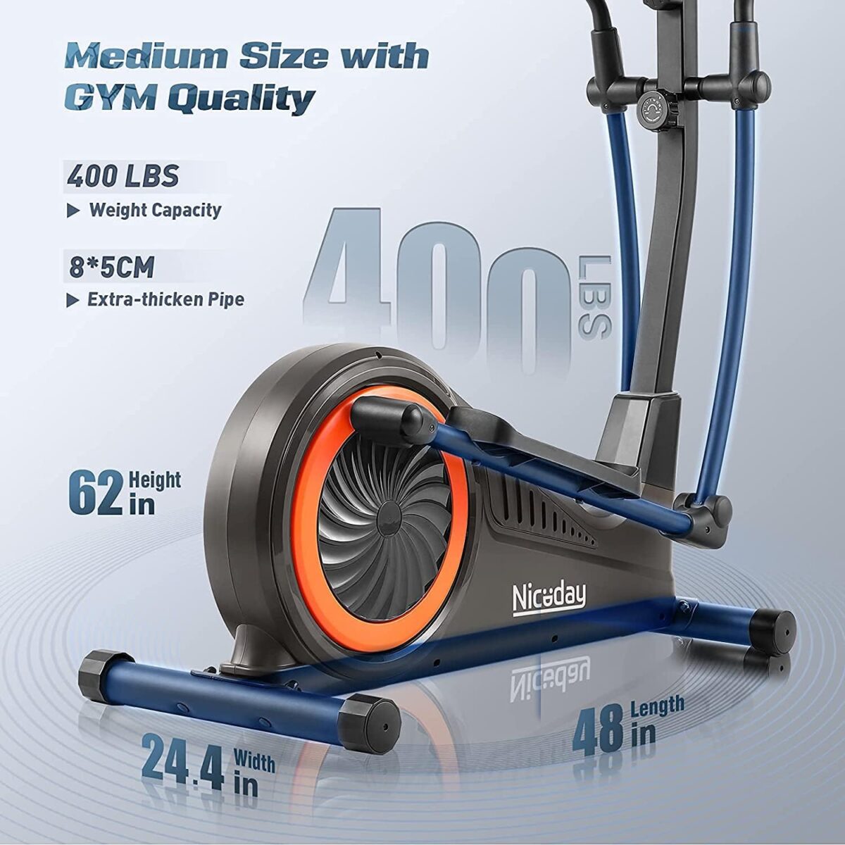 Niceday Elliptical Machine, Elliptical Exercise Machine for Home with Hyper-Quiet Magnetic Driving System, Elliptical Trainer with 15.5IN & 20IN Stride, 16 Resistance Levels, 500LBS Loading Capacity - Image 7