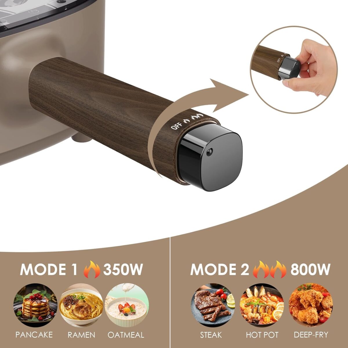 2L Hot Pot Electric with Steamer, Portable Electric Pot with Upgrade Titanium Nonstick Coating for Dorm, Office, Travel, Multi Cooker Pot for Ramen, Soup, Oatmeal (Tongs Included) - Image 3