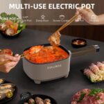 2L Hot Pot Electric with Steamer, Portable Electric Pot with Upgrade Titanium Nonstick Coating for Dorm, Office, Travel, Multi Cooker Pot for Ramen, Soup, Oatmeal (Tongs Included) - Image 4