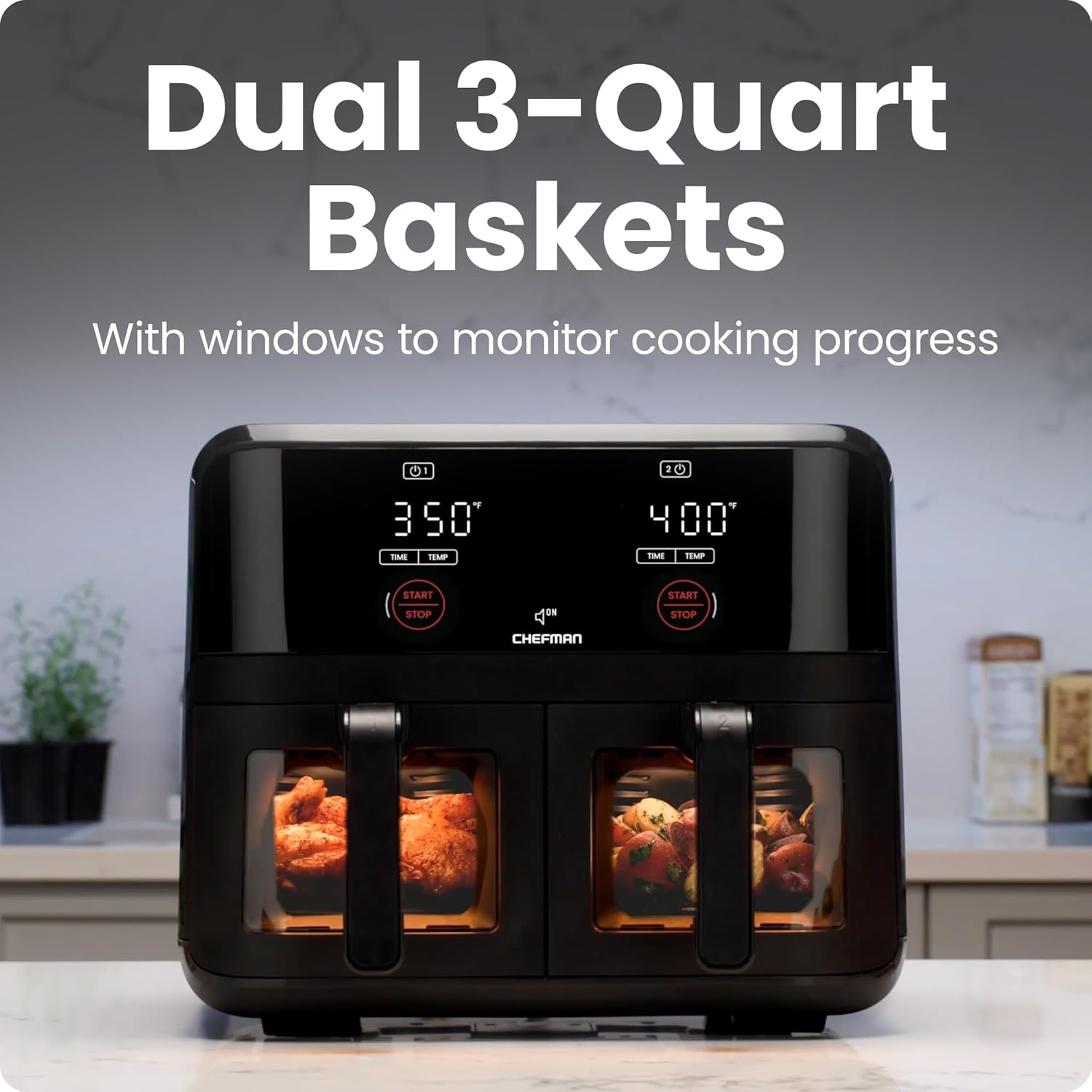 1761184644_CHEFMAN-6-Quart-Dual-Basket-Air-Fryer-Oven-with-Easy-View-Windows-Sync-Finish-Hi-Fry-Auto-Shutoff-2-Independent-3Qt-Nonstick-Dishwasher-Safe-Frying-Baskets-Digital-Double-Air-Fryer-Black.jpg CHEFMAN 6 Quart Dual Basket Air Fryer Oven with Easy View Windows, Sync Finish, Hi-Fry, Auto Shutoff, 2 Independent 3Qt Nonstick Dishwasher Safe Frying Baskets, Digital Double Air Fryer - Black - Image 6