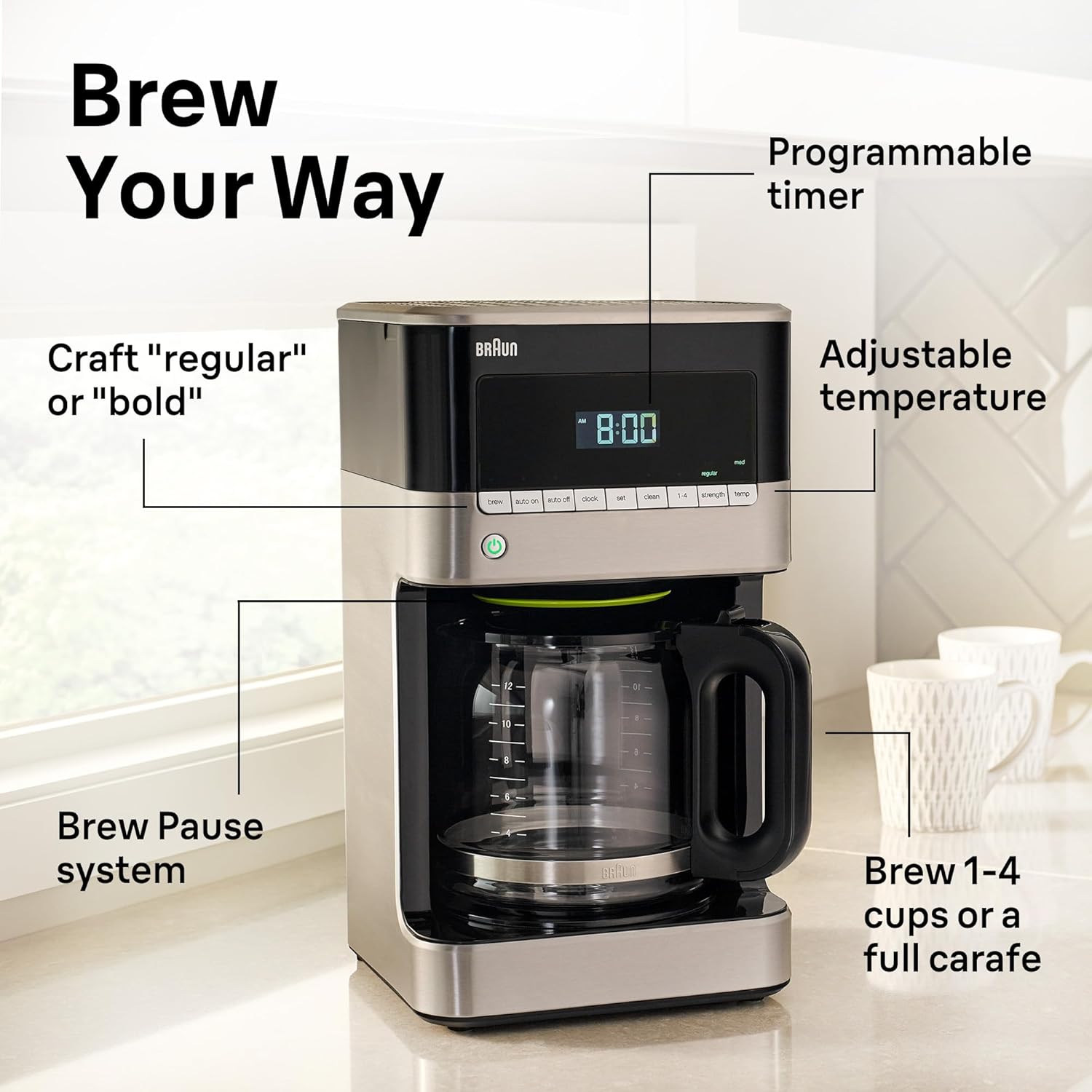 1761203314_Braun-BrewSense-12-Cup-Drip-Coffee-Maker-Pause-Pour-Mid-Brew-Coffee-Machine-with-24-Hour-Timer-Clock-Bold-Regular-Strength-1-4-Cup-Functions-Self-Clean-Auto-Shutoff-Stainless-Steel.jpg Braun BrewSense 12 Cup Drip Coffee Maker - Pause & Pour Mid Brew, Coffee Machine with 24-Hour Timer & Clock, Bold & Regular Strength, 1-4 Cup Functions, Self Clean, Auto Shutoff, Stainless Steel - Image 5