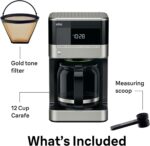 Braun BrewSense 12 Cup Drip Coffee Maker - Pause & Pour Mid Brew, Coffee Machine with 24-Hour Timer & Clock, Bold & Regular Strength, 1-4 Cup Functions, Self Clean, Auto Shutoff, Stainless Steel - Image 6