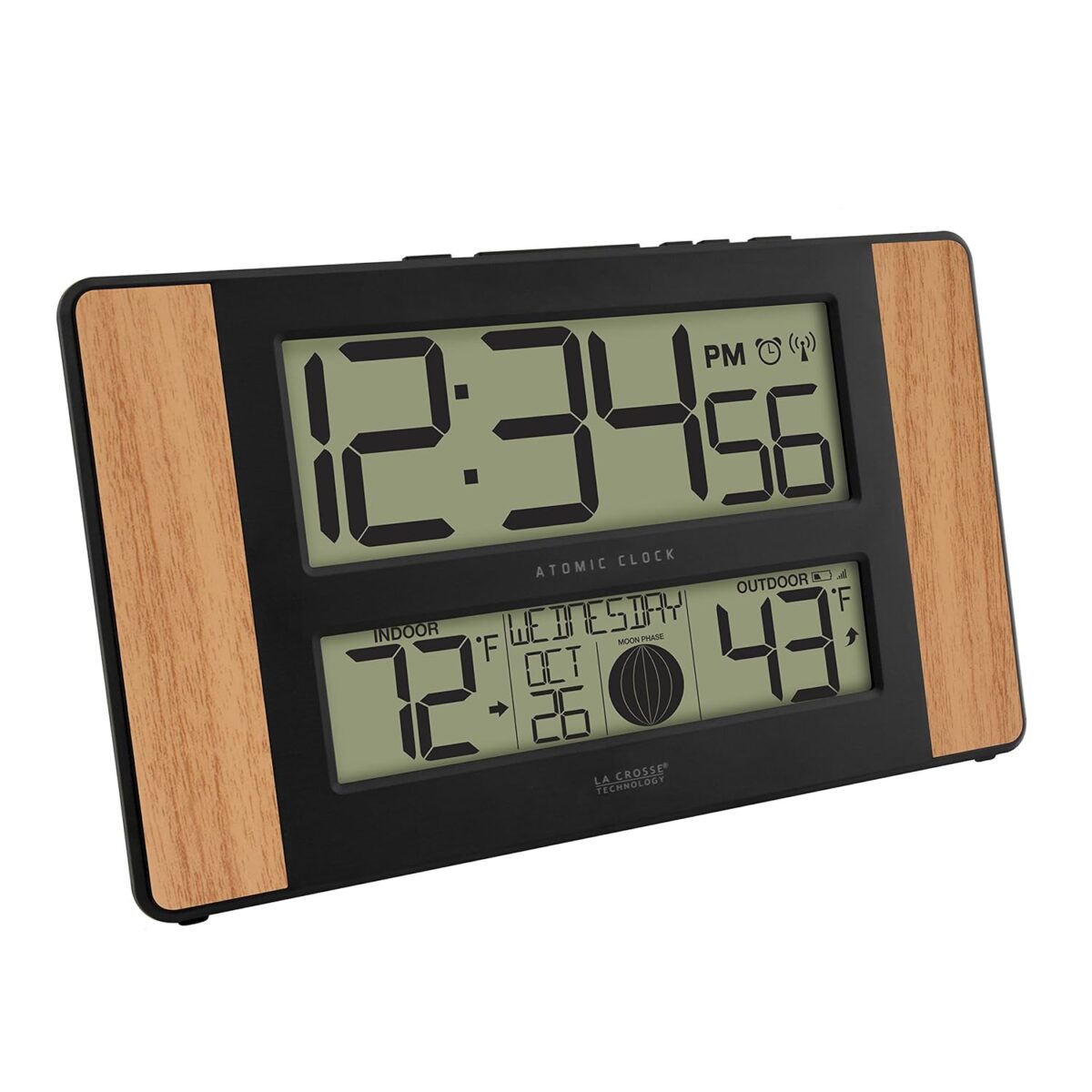 La Crosse Technology Atomic Digital Clock with Outdoor Temperature, Wood Oak, 0 - Image 5