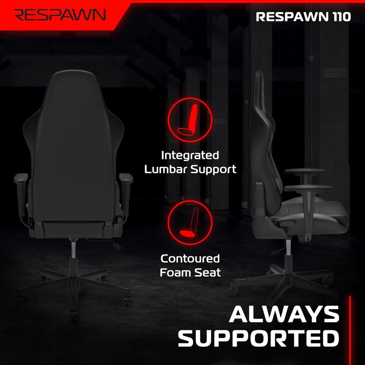 RESPAWN 110 Ergonomic Gaming Chair - Racing Style High Back PC Computer Desk Office Chair - 360 Swivel, Integrated Headrest, 135 Degree Recline with Adjustable Tilt Tension & Angle Lock - 2023 Grey - Image 7