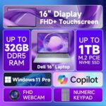 Dell 16-Inch Touchscreen Laptop Computer – Intel 10-Core 7 150U, 64GB DDR5 RAM, 2TB SSD, 16" FHD+ Anti-Glare, Ai Copilot, Fingerprint, Backlit KB, Win 11 Pro, for Business & Student, w/Accessories - Image 4