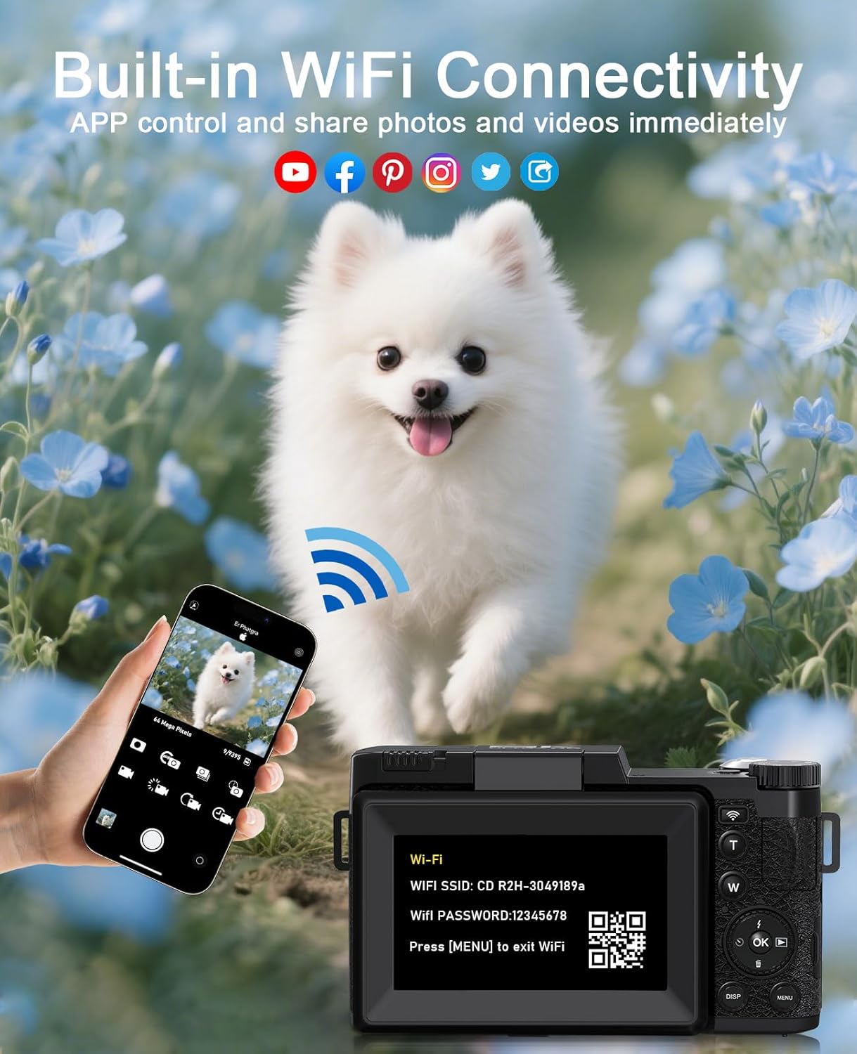 1761212235_FLATIC-Digital-Camera-with-WiFi-5K-64MP-Cameras-for-Photography-with-180°-Flip-Screen-for-YouTube-18X-Zoom-Autofoucs-Vlogging-Camera-with-64GB-Card-Wide-Macro-Lens-2-Batteries-Card-Reader.jpg FLATIC Digital Camera with WiFi, 5K 64MP Cameras for Photography with 180° Flip Screen for YouTube, 18X Zoom Autofoucs Vlogging Camera with 64GB Card, Wide & Macro Lens, 2 Batteries, Card Reader - Image 6