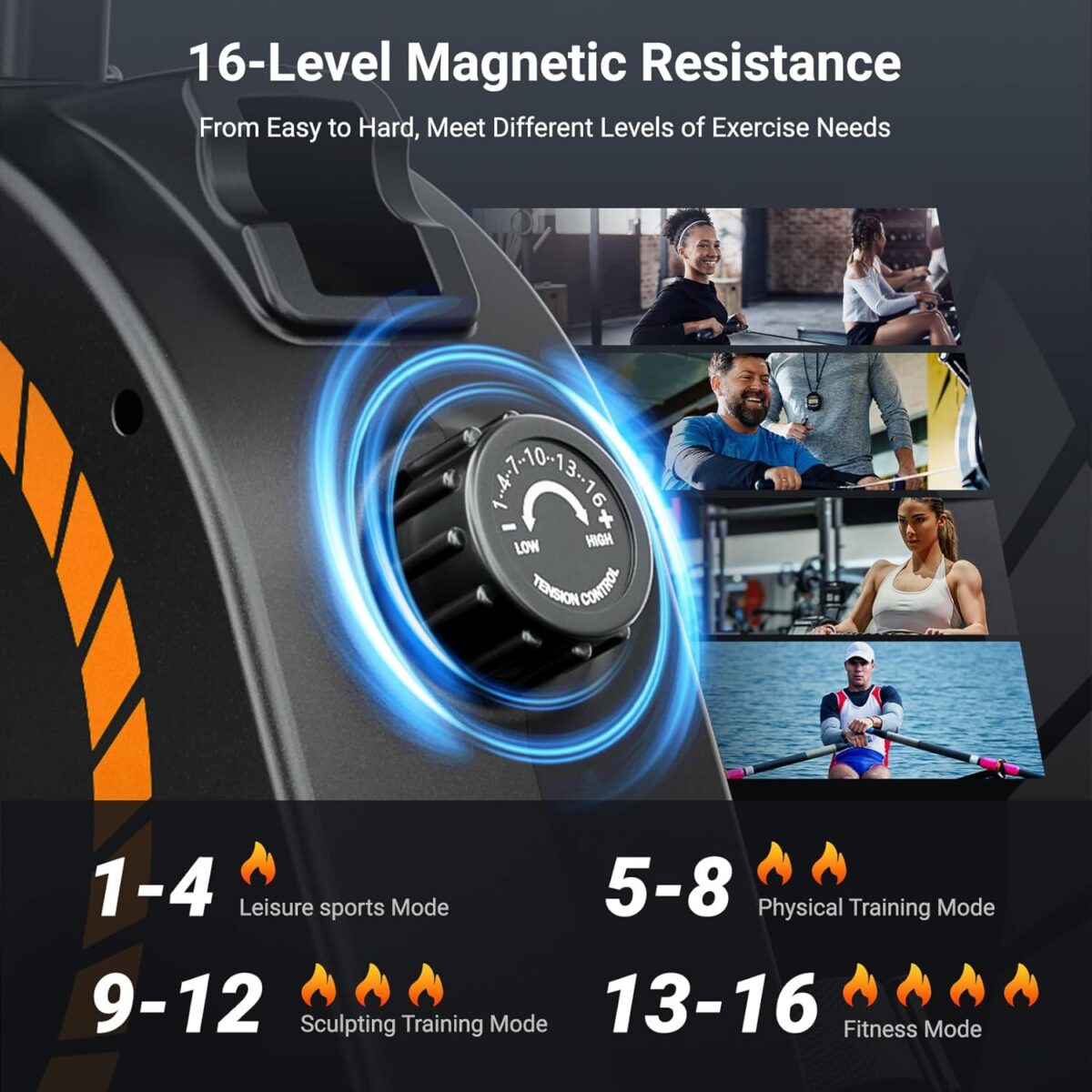 Dripex Rowing Machines for Home Use, Rowing Machine Magnetic Rower, 16 Levels of Workout Resistance, Max 350 LBS, Dual Slide Rail, Bluetooth App Compatible, LCD Monitor, Row Machine for Gym Exercise - Image 6