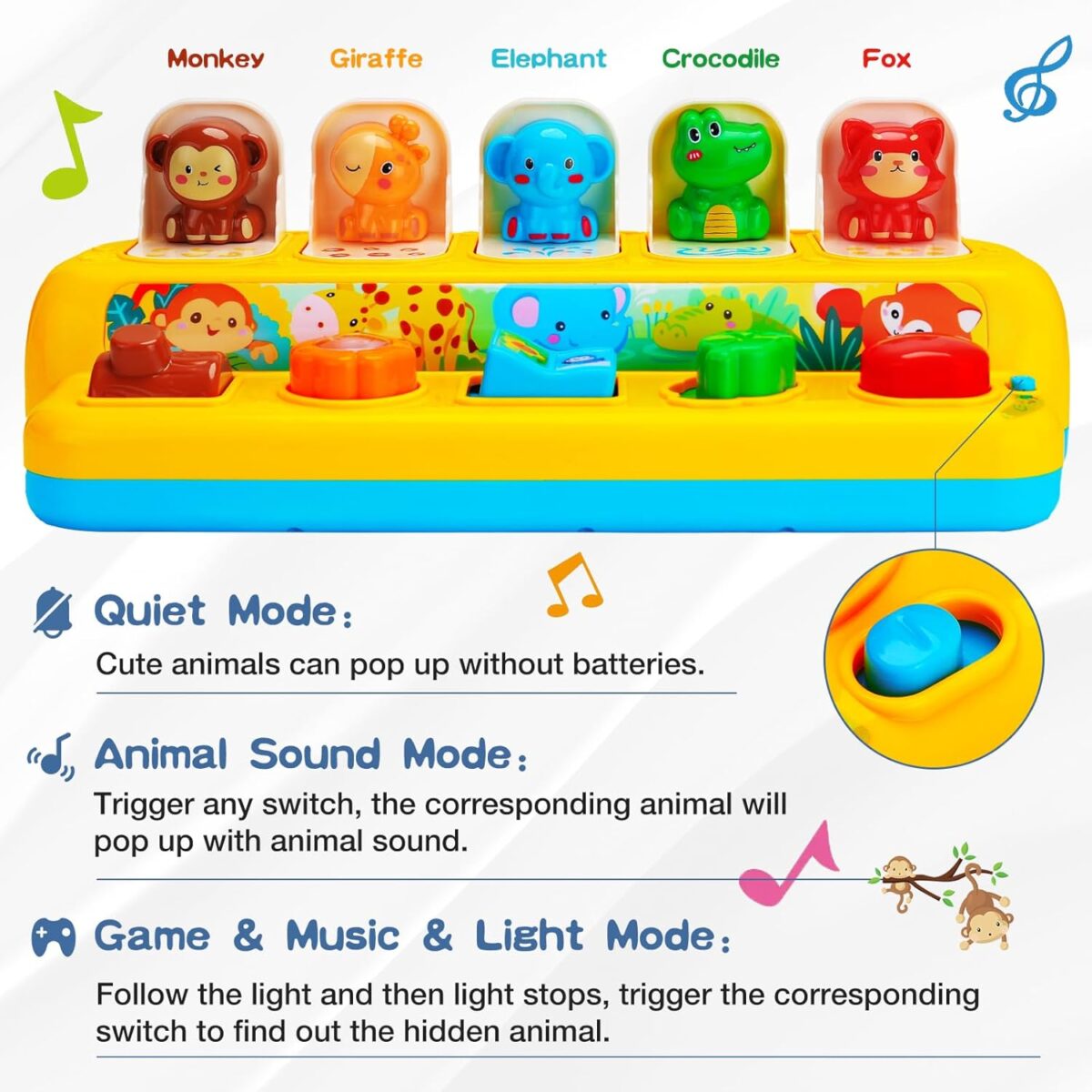Interactive Pop up Animal Toys with Music & Light, Montessori Cause and Effect Toys for 1 Year Old Boy Girl Early Learning Musical Baby Toy 9-12-18 Months STEM Toddler Toy Age 1-2 Gift for Infant - Image 5