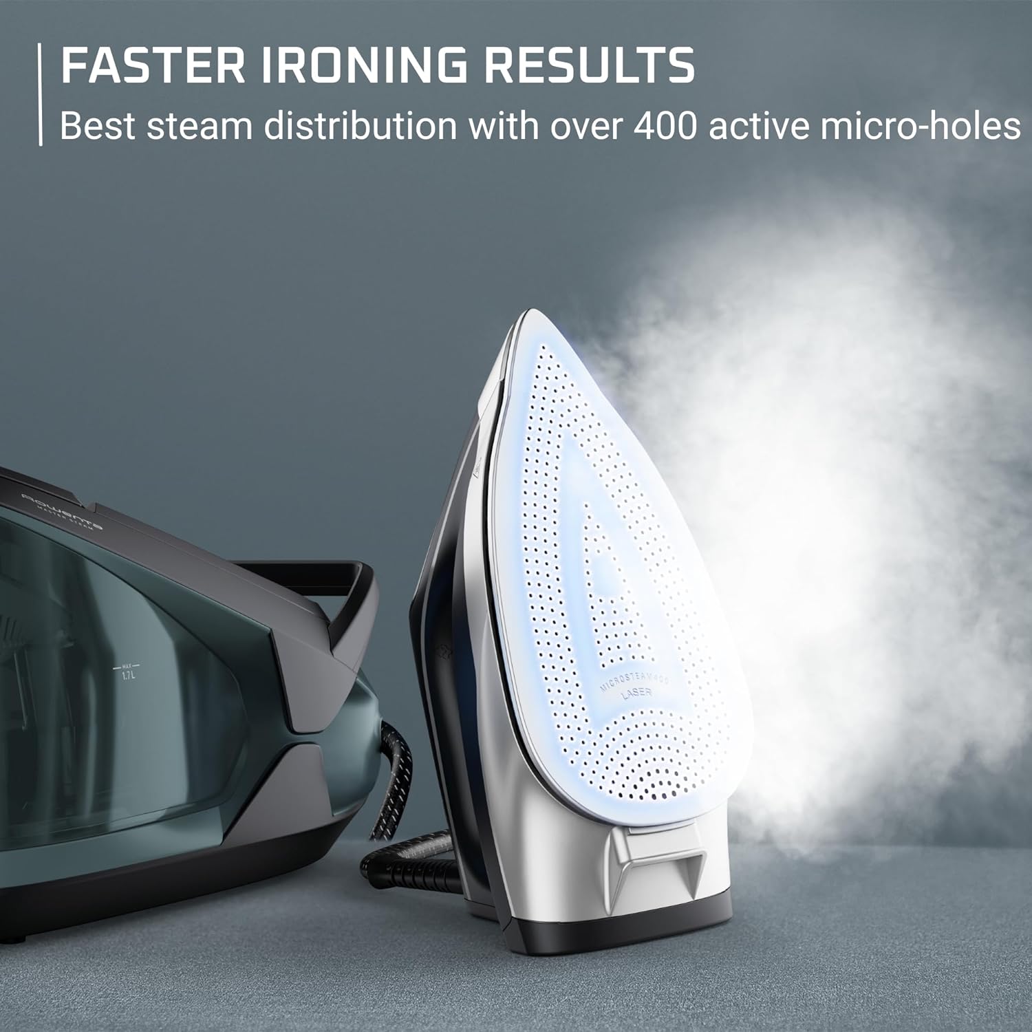 1761256192_Rowenta-Iron-Steamer-for-Clothes-Master-Steam-Station-Professional-Steam-Iron-for-Clothes-with-Stainless-Steel-Soleplate-57-Oz-400-Microsteam-Holes-Built-In-Pump-1750-Watts-BlackGreen-VR8338.jpg Rowenta Iron Steamer for Clothes Master Steam Station, Professional Steam Iron for Clothes with Stainless Steel Soleplate, 57 Oz, 400 Microsteam Holes, Built-In Pump, 1750 Watts, Black/Green, VR8338 - Image 3