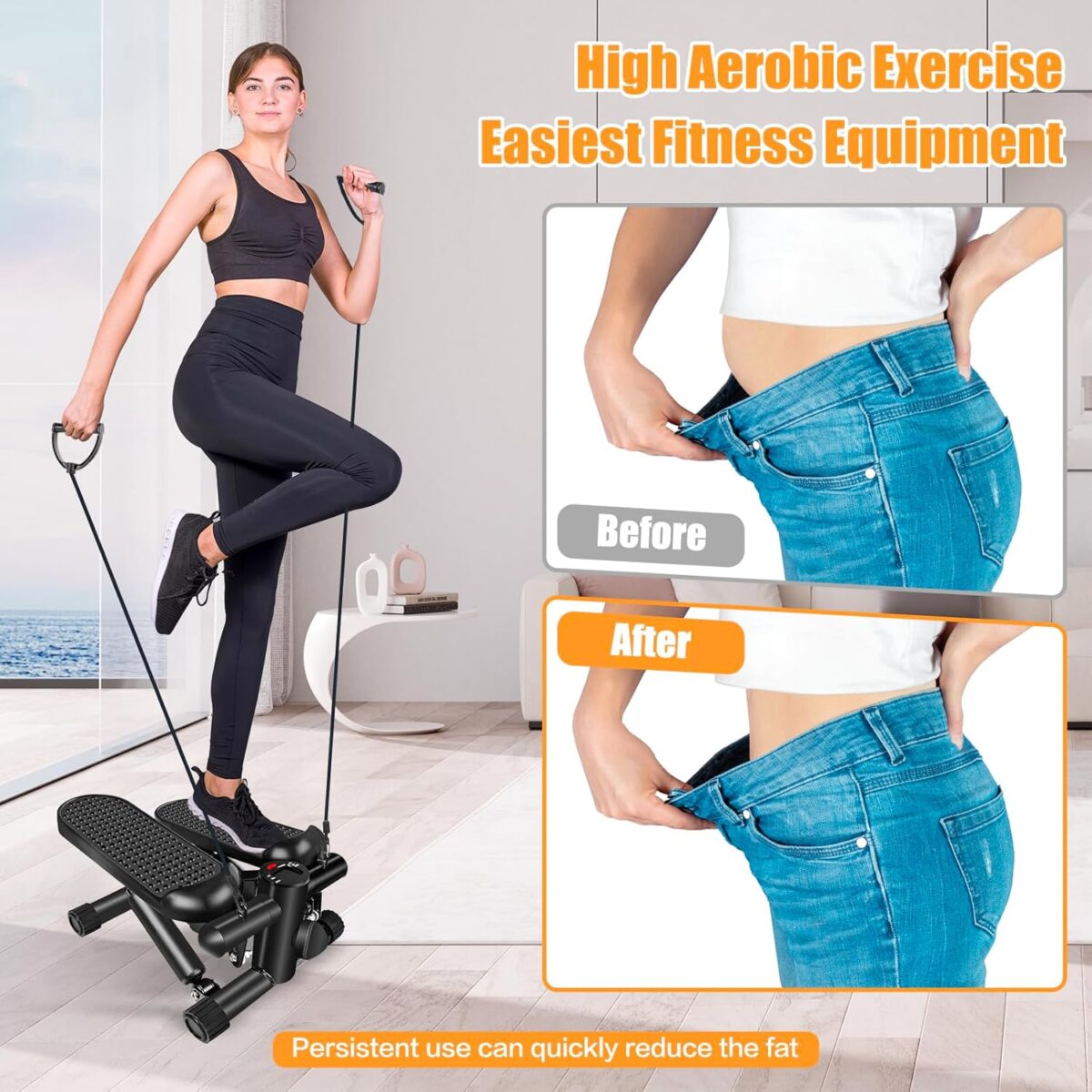 Hydraulic Fitness Stepper with LCD Monitor - Mini Stepper and Resistance Bands - Image 3