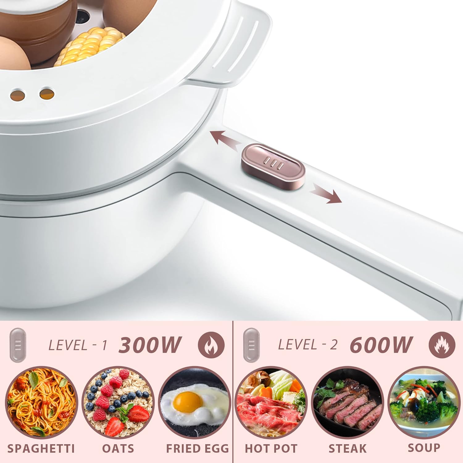 1761265334_Bear-Hot-Pot-Electric-with-Steamer-1.6L-Rapid-Noodles-Cooker-Mini-Pot-Non-Stick-Frying-Pan-for-Steak-Ramen-Egg-Oatmeal-Soup-with-Power-Adjustable.jpg Bear Hot Pot Electric with Steamer, 1.6L Rapid Noodles Cooker, Mini Pot, Non-Stick Frying Pan for Steak, Ramen, Egg, Oatmeal, Soup with Power Adjustable - Image 3