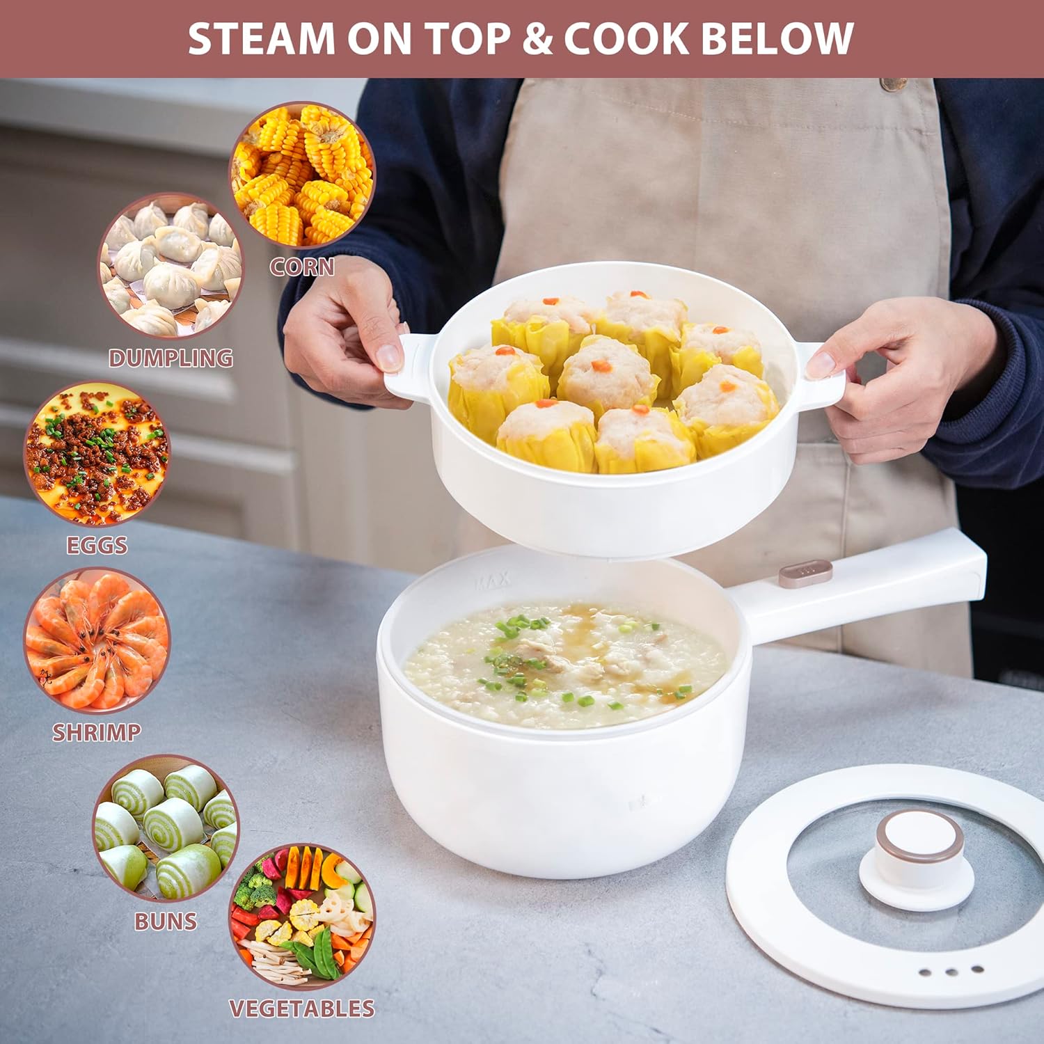 1761265338_Bear-Hot-Pot-Electric-with-Steamer-1.6L-Rapid-Noodles-Cooker-Mini-Pot-Non-Stick-Frying-Pan-for-Steak-Ramen-Egg-Oatmeal-Soup-with-Power-Adjustable.jpg Bear Hot Pot Electric with Steamer, 1.6L Rapid Noodles Cooker, Mini Pot, Non-Stick Frying Pan for Steak, Ramen, Egg, Oatmeal, Soup with Power Adjustable - Image 5