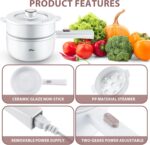 Bear Hot Pot Electric with Steamer, 1.6L Rapid Noodles Cooker, Mini Pot, Non-Stick Frying Pan for Steak, Ramen, Egg, Oatmeal, Soup with Power Adjustable - Image 7