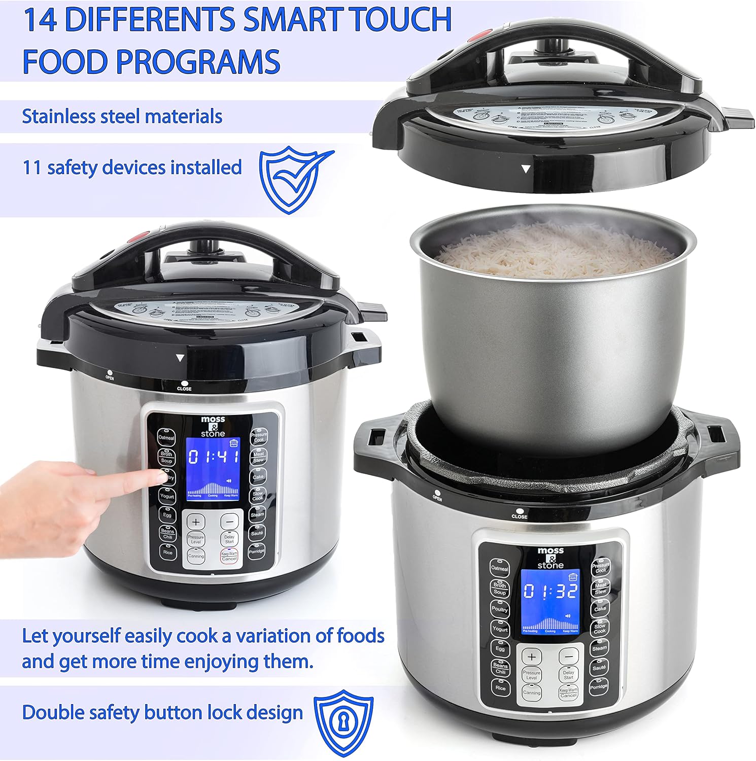 1761270849_Moss-Stone-Electric-Pressure-Cooker-with-Large-LCD-Display-Multi-Use-6-Quart-Pot-14-in-1-Cooker-Maker-Slow-Rice-Steam-Saute-Yogurt-Egg-Warmer.jpg Moss & Stone Electric Pressure Cooker with Large LCD Display, Multi-Use 6 Quart Pot, 14-in-1 Cooker & Maker: Slow, Rice, Steam, Saute, Yogurt, Egg, Warmer - Image 3