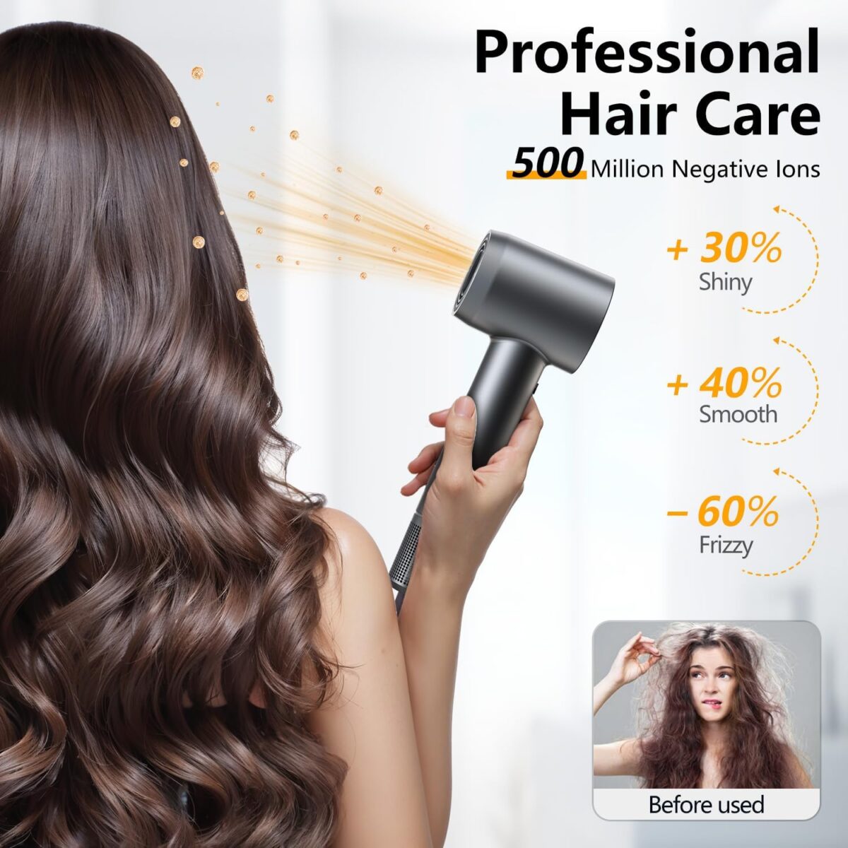 DYS0N Alternative Hair Dryer - 1 Min Fast Drying, High-Speed Blow Dryer with 500 Million Negative Ions, No Heat Damage, Low Noise, Lightweight, Professional Hairdryer with Diffuser & Nozzle, Gunmetal - Image 4
