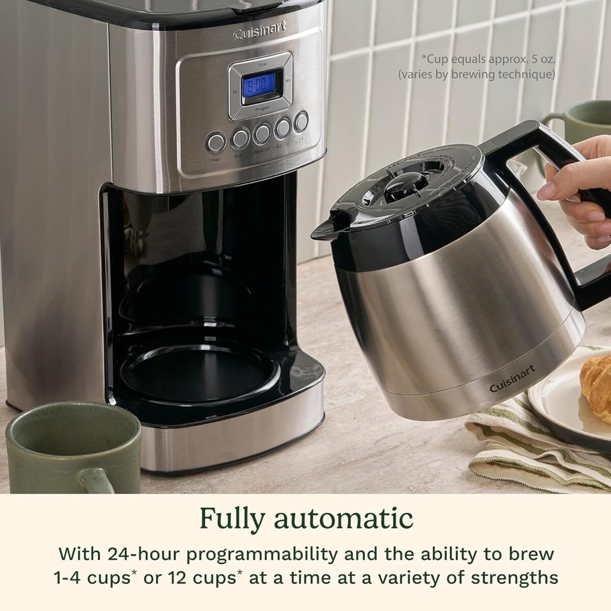Cuisinart 12-Cup Coffee Maker, Programmable PerfecTemp Thermal Carafe Coffee Machine with 1-4 Cup Setting, Brew Strength Control and Brew Pause, Stainless Steel, DCC-3400NAS, Silver - Image 6