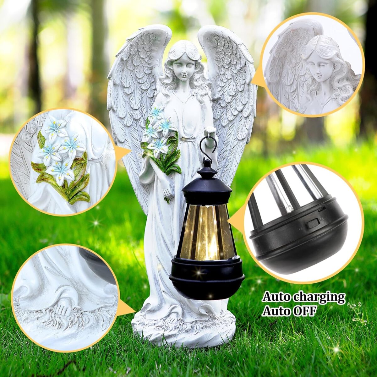 Solar Angel Outdoor Garden Decor Statues – 13.2 inches Solar Outdoor Sculptures for Outside Yard Art Patio Balcony Front Lawn Ornaments Gifts for Mom Grandma Women - Image 6