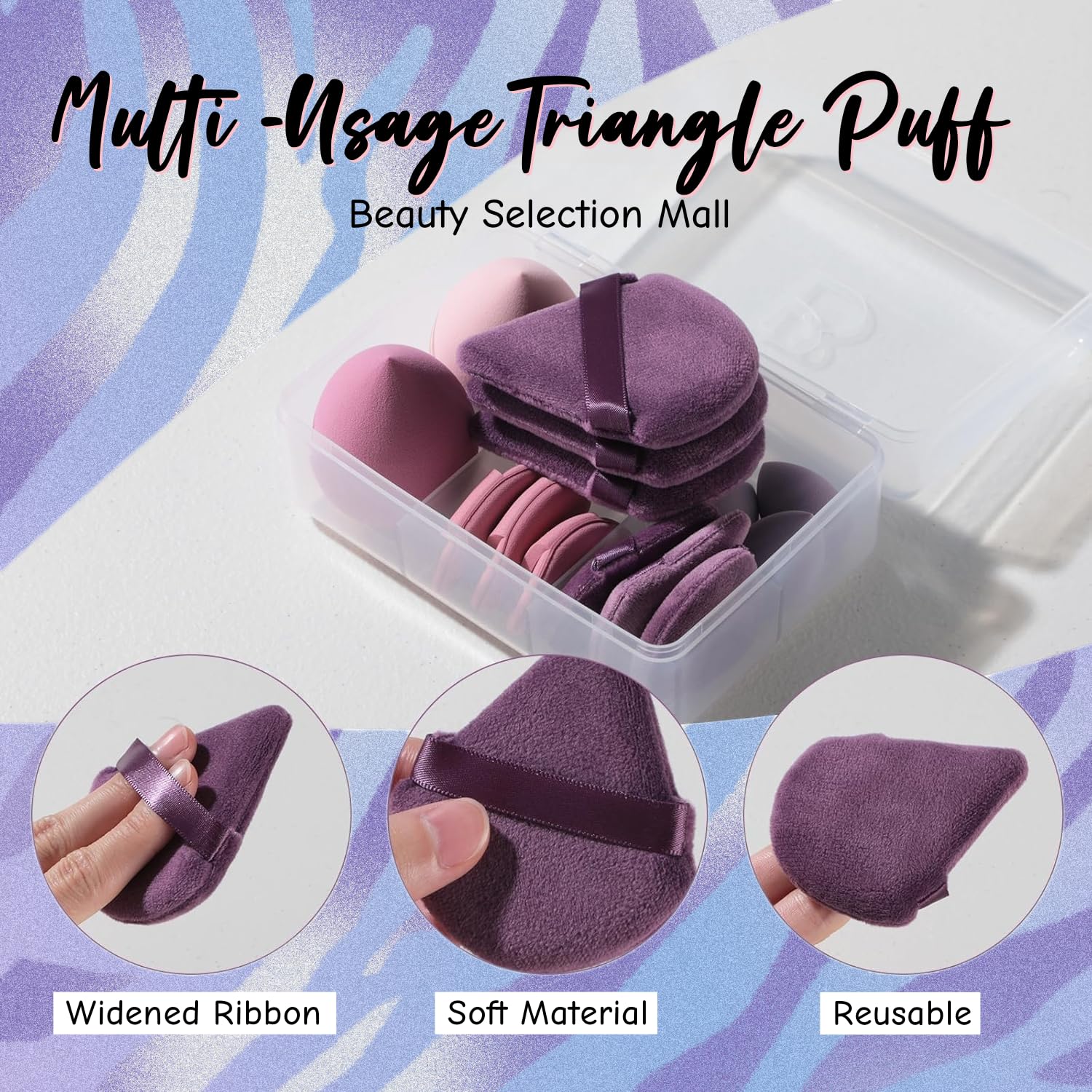 1761293689_Makeup-Sponge-Set-BS-MALL-Triangle-Puff-14-Pcs-for-Liquid-Cream-and-Powder-Multi-colored-Makeup-Sponges-and-Mini-Sponge-with-Case-A-Purple.jpg Makeup Sponge Set BS-MALL Triangle Puff 14 Pcs for Liquid, Cream, and Powder, Multi-colored Makeup Sponges and Mini Sponge with Case (A-Purple) - Image 6