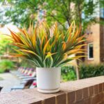 6Pcs Artificial Grass Fake Plants 17.3in Outdoor Plastic Plants UV Resistant Greenery Fake Grass for Home Window Garden Office Patio Hanging Planter Pathway Front Porch Décor Orange Yellow - Image 6