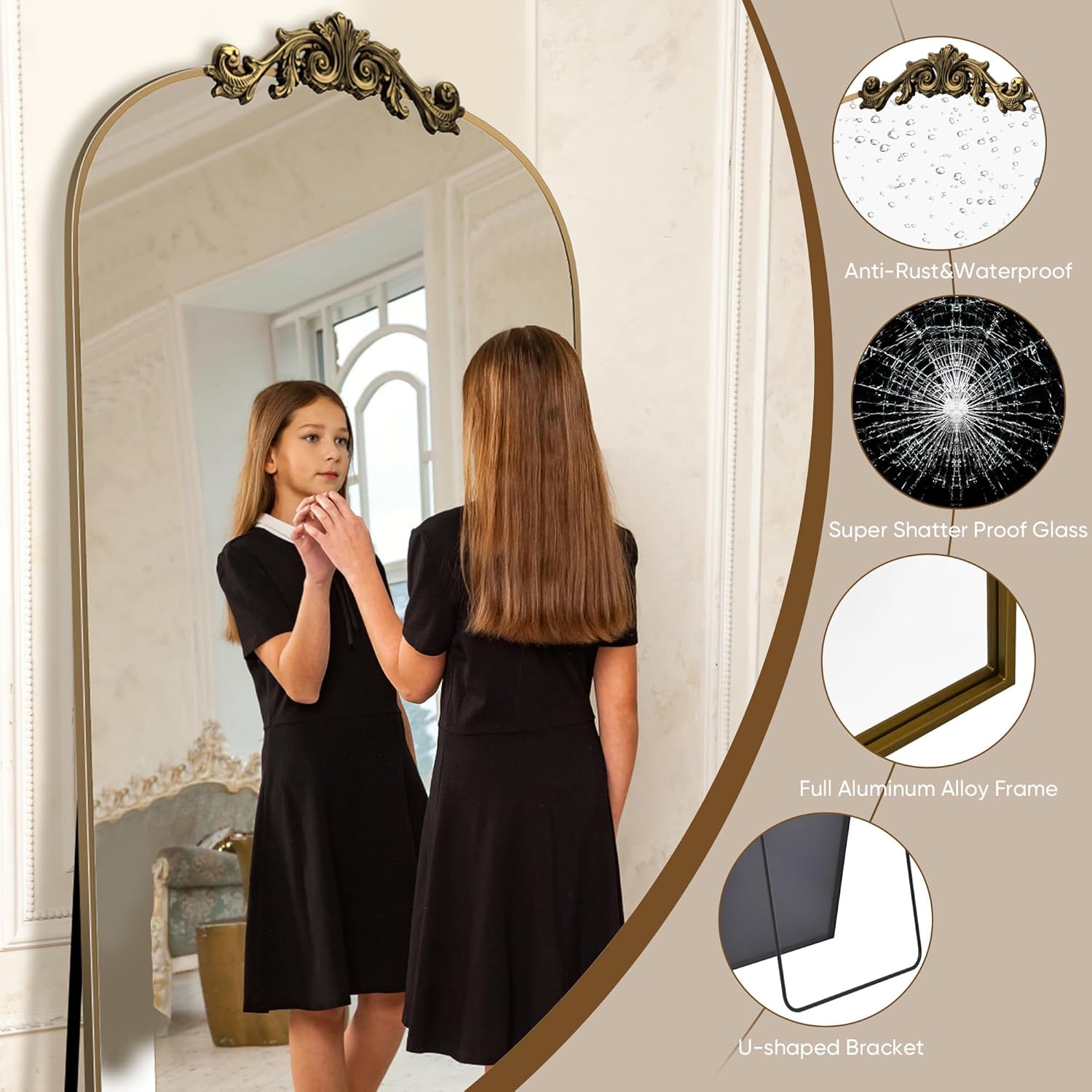1761294336_Antok-Arched-Full-Length-Mirror-71x28-Floor-Mirror-with-Carved-Full-Body-Mirrors-for-HomeDecor-StandingHalling-Large-Wall-Mirror-for-Bedroom-Living-Room-Cloakroom-Bronze-Retro-Style.jpg Antok Arched Full Length Mirror, 71"x28" Floor Mirror with Carved, Full Body Mirrors for HomeDecor, Standing/Halling Large Wall Mirror for Bedroom, Living Room, Cloakroom, Bronze, Retro Style - Image 5
