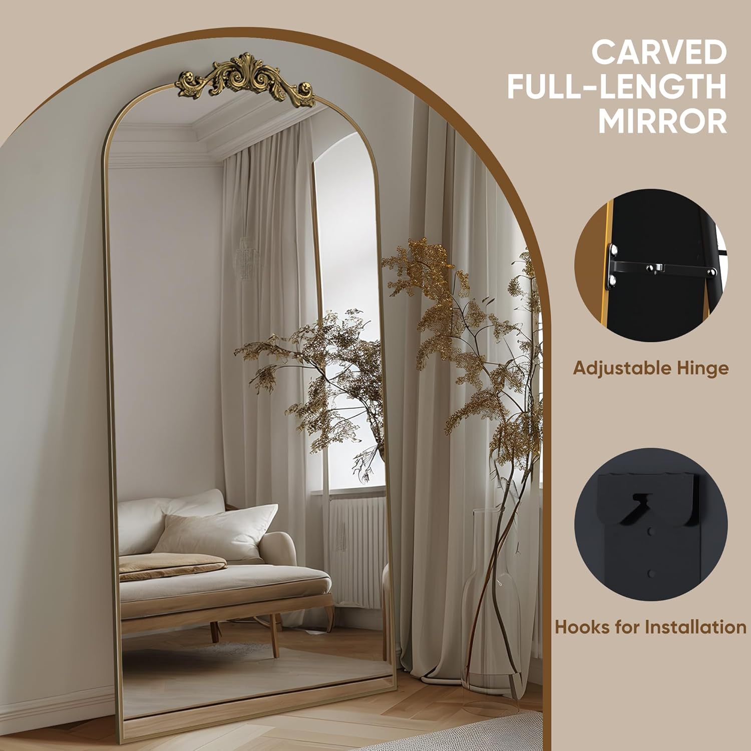 1761294338_Antok-Arched-Full-Length-Mirror-71x28-Floor-Mirror-with-Carved-Full-Body-Mirrors-for-HomeDecor-StandingHalling-Large-Wall-Mirror-for-Bedroom-Living-Room-Cloakroom-Bronze-Retro-Style.jpg Antok Arched Full Length Mirror, 71"x28" Floor Mirror with Carved, Full Body Mirrors for HomeDecor, Standing/Halling Large Wall Mirror for Bedroom, Living Room, Cloakroom, Bronze, Retro Style - Image 6
