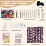 Pintada 54 Color Face Painting Kit for Kids - Non Toxic Water Activated Face Paint Palette with Stencils, Brushes, Gems & Book. For Halloween, Carnival, Party; Costume Makeup for Creative Activities - Image 3